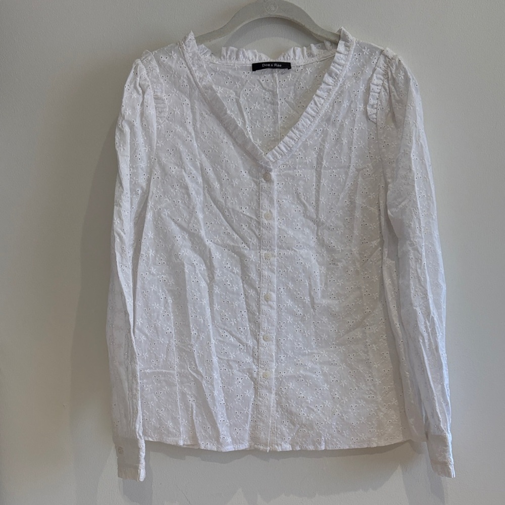Doe & Rae White Eyelet Button-Down Blouse